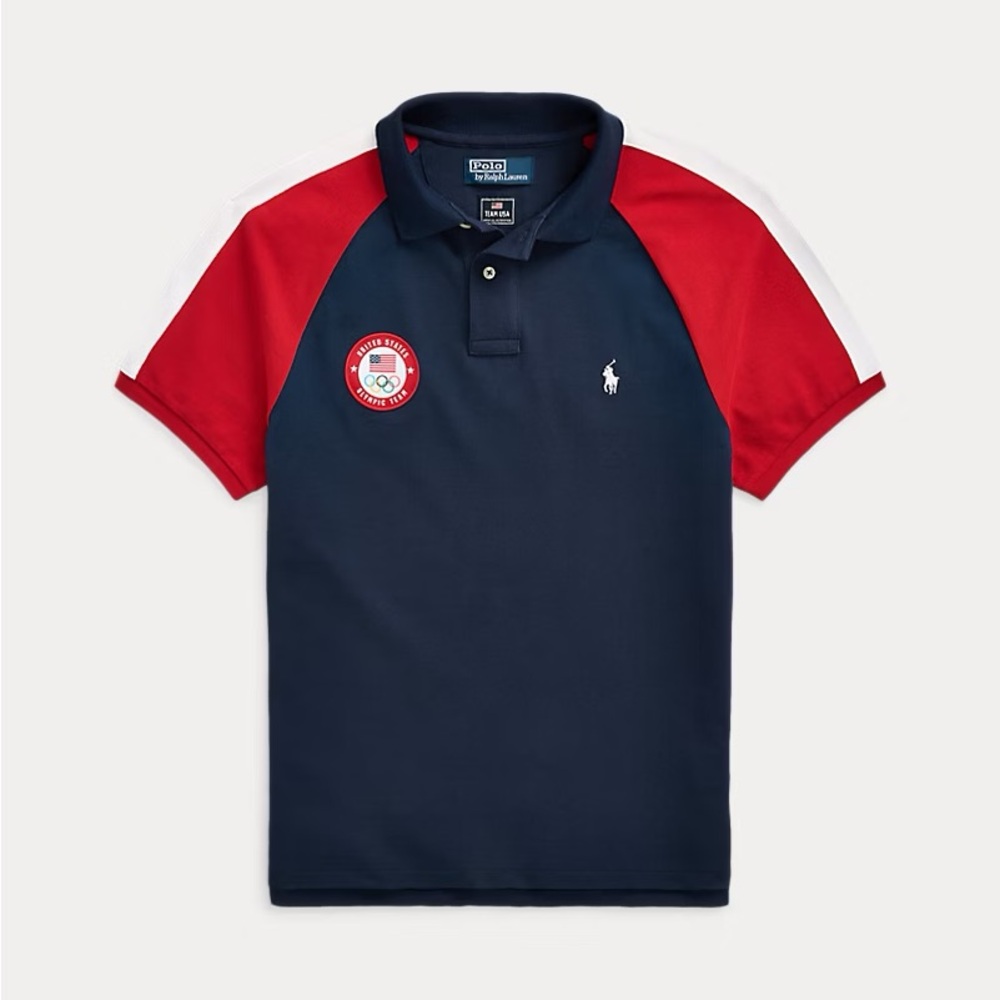 Polo by Ralph Lauren Navy Polo with Red & White Sleeve Panels